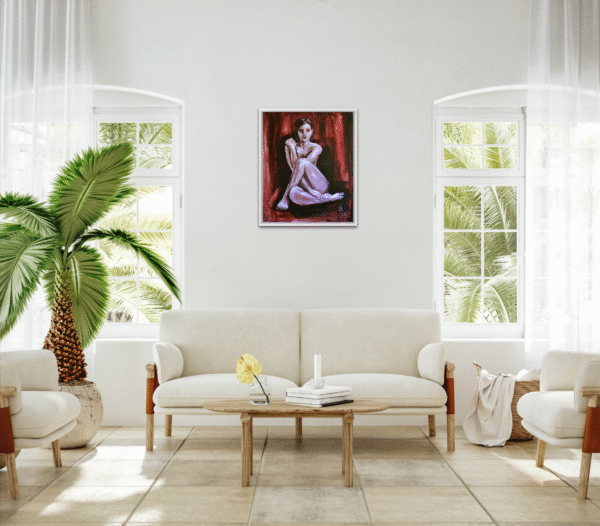 Seated Nude Painting – Red Acrylic on Canvas (24x20 in)