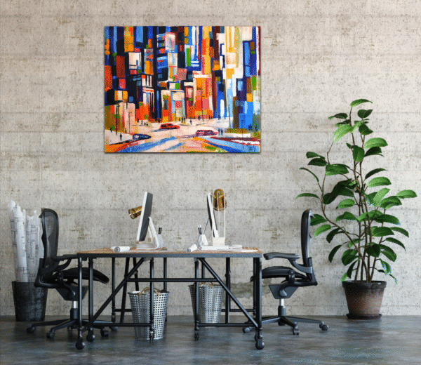 Colorful Abstract Cityscape Painting – Acrylic on Canvas (31x39 in)