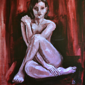 Seated Nude Painting – Red Acrylic on Canvas (24x20 in)