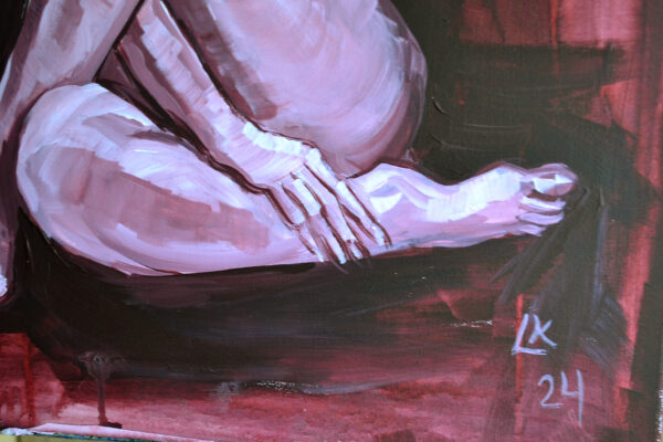 Seated Nude Painting – Red Acrylic on Canvas (24x20 in)