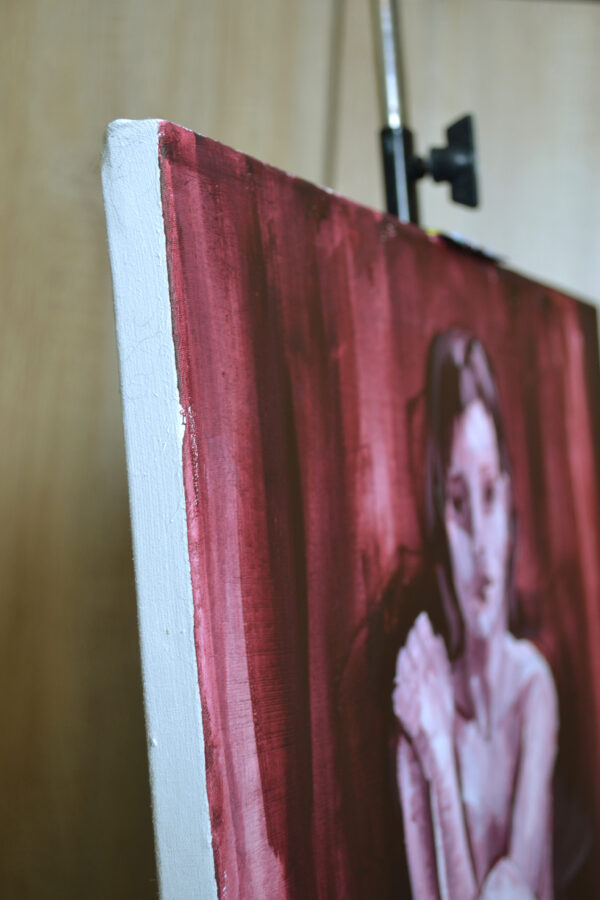 Seated Nude Painting – Red Acrylic on Canvas (24x20 in)