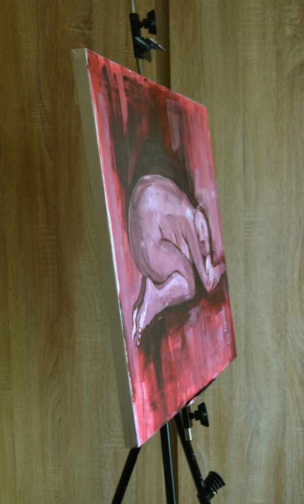 Curled Nude Painting – Red Acrylic on Canvas (20x24 in / 50x60 cm)