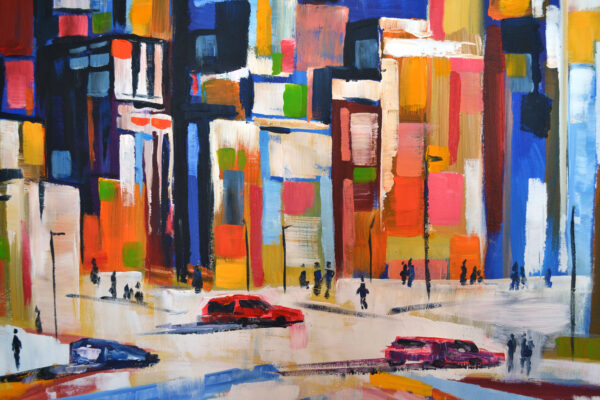 Colorful Abstract Cityscape Painting – Acrylic on Canvas (31x39 in)