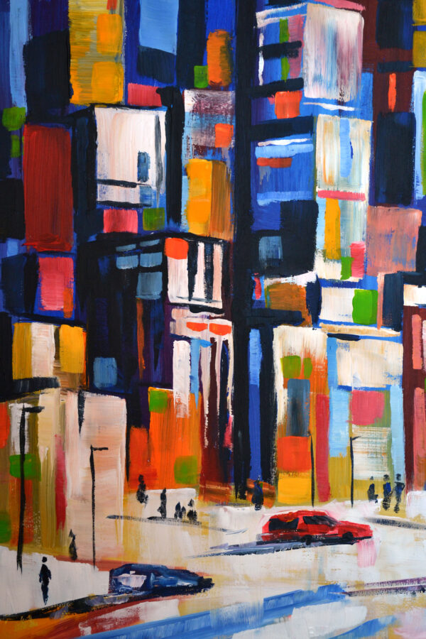 Colorful Abstract Cityscape Painting – Acrylic on Canvas (31x39 in)