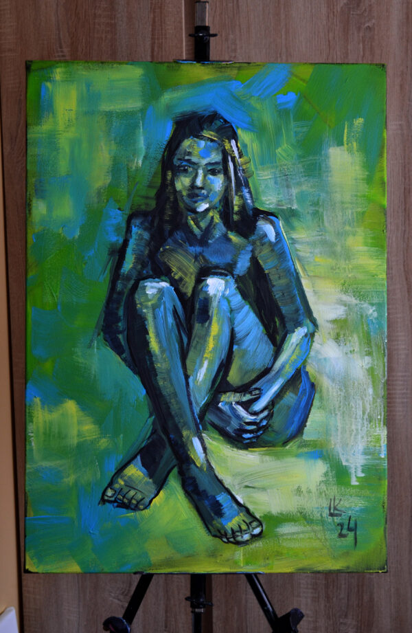 Contemporary Female Nude Painting – Acrylic on Canvas (28x20 in / 70x50 cm)