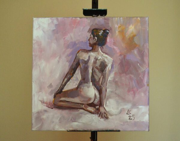 Original Acrylic Figure Painting – Seated Nude Woman | 15x15 in Canvas Art