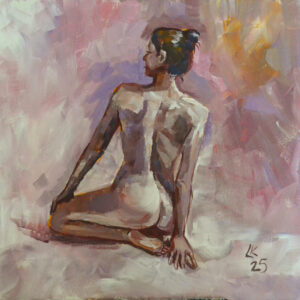 Original Acrylic Figure Painting – Seated Nude Woman | 15x15 in Canvas Art