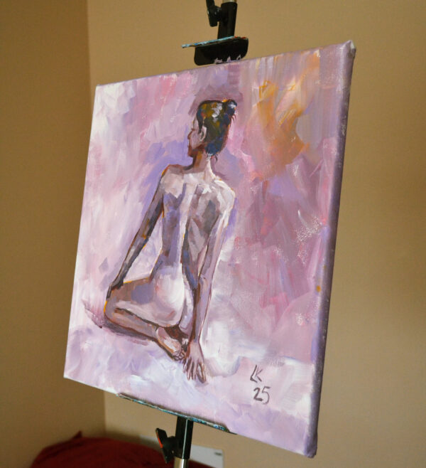 Original Acrylic Figure Painting – Seated Nude Woman | 15x15 in Canvas Art