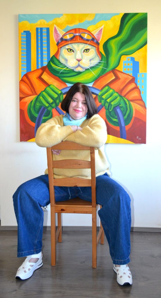 Lada Kholosho in front of her artwork “The Speed”